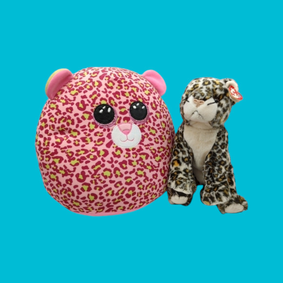 Ty Spotted Leopard 2000 12" Sneaky Beanie Baby 2021 14" Pink Lainey Squish A Boo - Picture 16 of 16